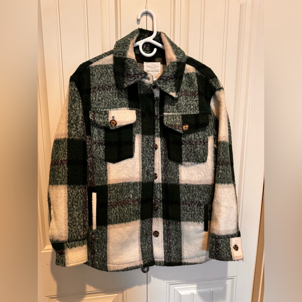 Avec Les Filles Plaid Button-Up Jacket